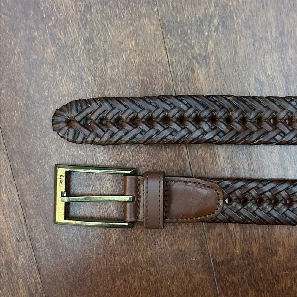 Dockers Braided Brown Belt with Brass Buckle, Adjustable Size L/XL